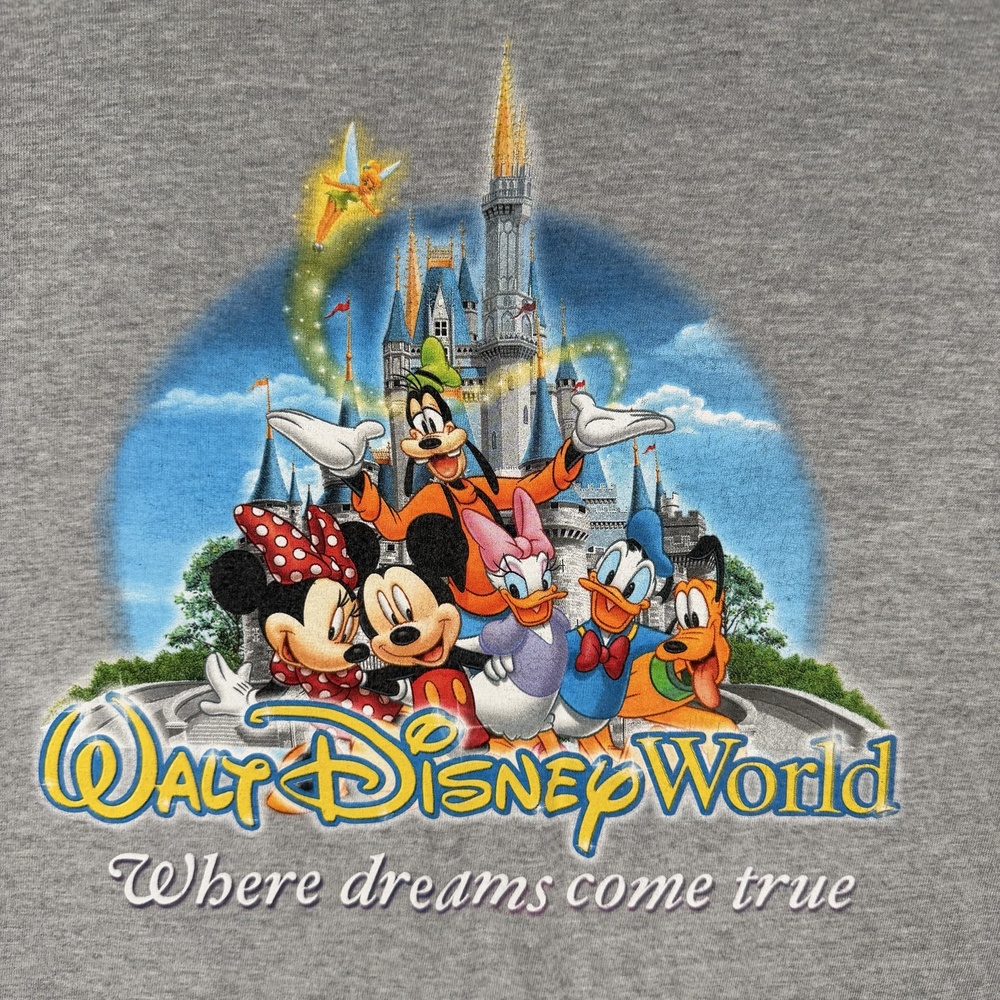 Walt Disney World Shirt Medium Gray Mickey Minnie Castle Dreams Come True Hanes - Picture 3 of 7